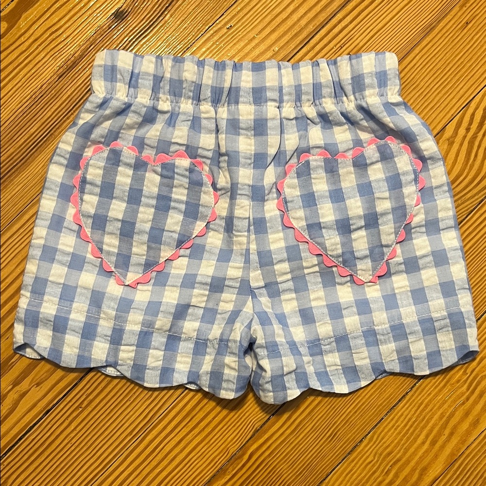 Blue and White Checkered Shorts with Heart Pockets
